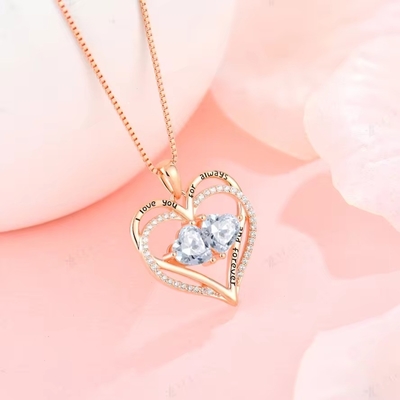 YASVITTI 925 Sterling Silver Eternal Love Heart Pendant Necklace cá nhân hóa hoa hồng vàng mạ tinh thể CZ Necklace