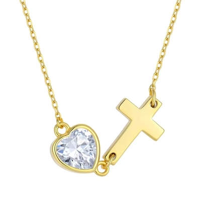 YASVITTI Bezel Heart Cubic Zirconia Necklace 925 Bạc cổ điển Thập giá Đơn giản Necklace 18K vàng mạ nhà máy bán buôn