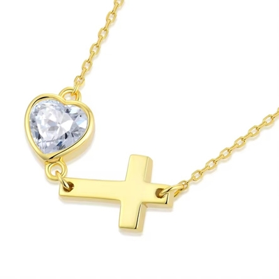 YASVITTI Bezel Heart Cubic Zirconia Necklace 925 Bạc cổ điển Thập giá Đơn giản Necklace 18K vàng mạ nhà máy bán buôn