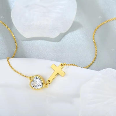 YASVITTI Bezel Heart Cubic Zirconia Necklace 925 Bạc cổ điển Thập giá Đơn giản Necklace 18K vàng mạ nhà máy bán buôn