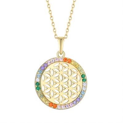 YASVITTI 925 Sterling Silver Flower of Life Rainbow CZ Pendant Necklace Yoga and Meditation Necklace Wholesale