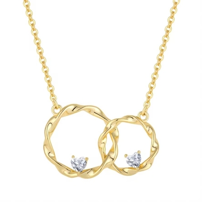 YASVITTI 14K vàng vàng tráng vòng tròn liên kết trái tim hình khối Zirconia dây chuyền vòng cổ 925 Sterling bạc đồ trang sức