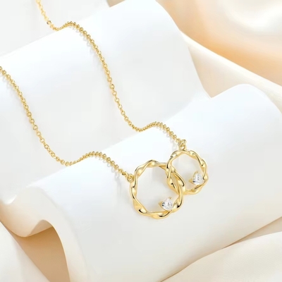 YASVITTI 14K vàng vàng tráng vòng tròn liên kết trái tim hình khối Zirconia dây chuyền vòng cổ 925 Sterling bạc đồ trang sức