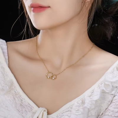 YASVITTI 14K vàng vàng tráng vòng tròn liên kết trái tim hình khối Zirconia dây chuyền vòng cổ 925 Sterling bạc đồ trang sức
