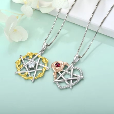 YASVITTI 925 Sterling Silver Pentagram Star Heart Pendant Necklace Set Cubic Zirconia và Rose Gold Plated Wholesale