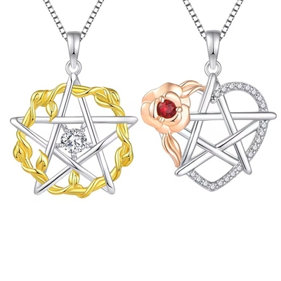 YASVITTI 925 Sterling Silver Pentagram Star Heart Pendant Necklace Set Cubic Zirconia và Rose Gold Plated Wholesale
