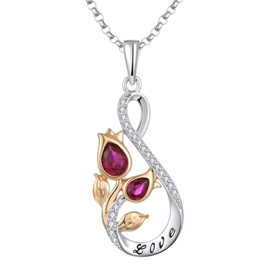 YASVITTI 925 Sterling Silver Classic Ruby Rose Flower Pendant Necklace Cubic Zircon Love Engraved Necklace bán lẻ