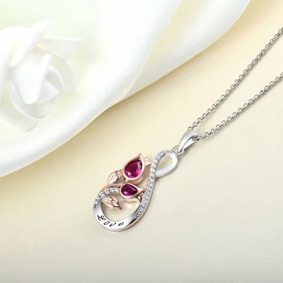 YASVITTI 925 Sterling Silver Classic Ruby Rose Flower Pendant Necklace Cubic Zircon Love Engraved Necklace bán lẻ