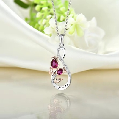 YASVITTI 925 Sterling Silver Classic Ruby Rose Flower Pendant Necklace Cubic Zircon Love Engraved Necklace bán lẻ
