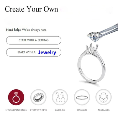 Màu sắc trang sức trắng rõ ràng Moissanite Heart Arrow Radiant Rings Cut