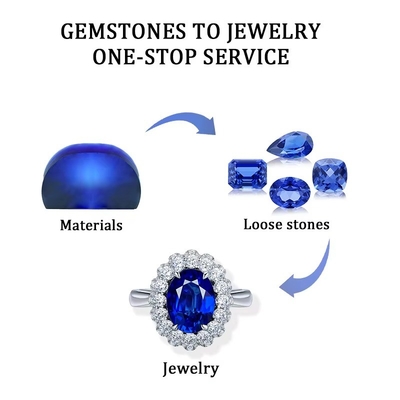 Những viên đá quý sapphire xanh được trồng trong phòng thí nghiệm với nhiều hình dạng và kích cỡ khác nhau để làm đồ trang sức