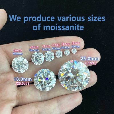 5mm-20mm VVS1 Tròn trắng cắt lỏng Moissanite đá xử lý nhiệt cho vòng tai Stud