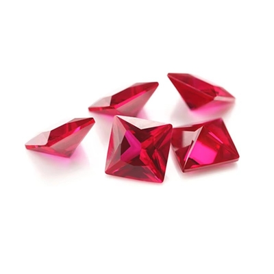 Công chúa cắt vuông tổng hợp Ruby 5 # Corundum lỏng đá quý Moissanite cho nhẫn đính hôn