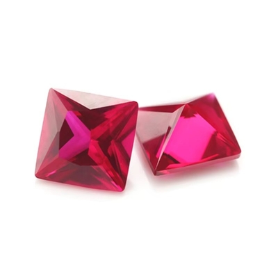 Công chúa cắt vuông tổng hợp Ruby 5 # Corundum lỏng đá quý Moissanite cho nhẫn đính hôn