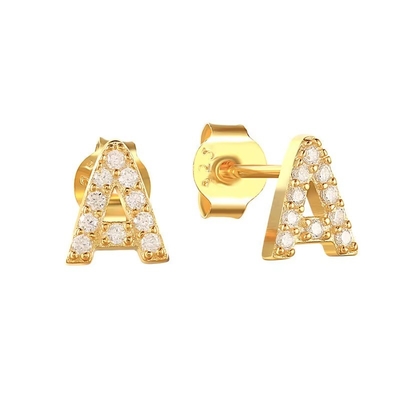 Thời trang Sterling bạc A-z chữ cái bông tai 18k vàng bọc 925 bạc chữ cái Stud bông tai