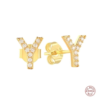 Thời trang Sterling bạc A-z chữ cái bông tai 18k vàng bọc 925 bạc chữ cái Stud bông tai