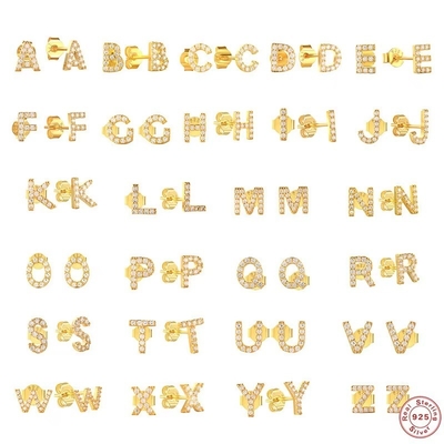 Thời trang Sterling bạc A-z chữ cái bông tai 18k vàng bọc 925 bạc chữ cái Stud bông tai