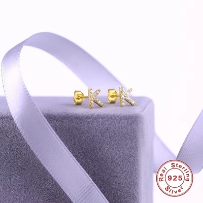 Thời trang Sterling bạc A-z chữ cái bông tai 18k vàng bọc 925 bạc chữ cái Stud bông tai