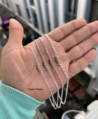 Nhạc kim cương bán buôn Ý 925 Sterling Silver Figaro Chain Necklace Gold Silver Chain For Women