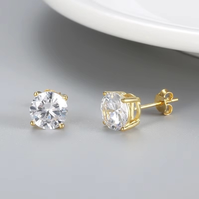 Vòng tai thời trang Hàn Quốc Đồ trang sức 925 Sterling Silver Classic Vòng tai kim cương đơn 2-10mm Zirconia Stud Vòng tai cho phụ nữ