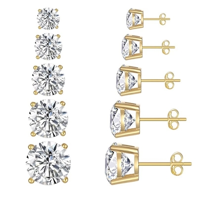 Vòng tai thời trang Hàn Quốc Đồ trang sức 925 Sterling Silver Classic Vòng tai kim cương đơn 2-10mm Zirconia Stud Vòng tai cho phụ nữ