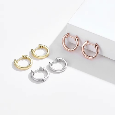 Vàng 925 Sterling bạc đơn giản đeo tay đeo tai vàng Vermeil Hoop Huggie nhỏ Stud tai phụ nữ đồ trang sức
