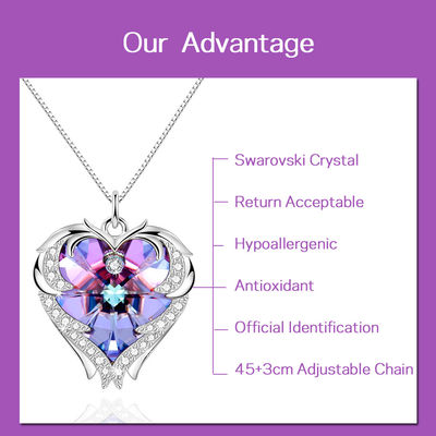 Vòng cổ mặt dây chuyền trái tim bằng bạc Sterling màu tím