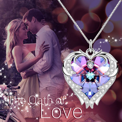 18in 0.29oz Sterling Silver Heart Mặt dây chuyền Vòng cổ Mặt dây chuyền trái tim pha lê màu hồng hợp thời trang
