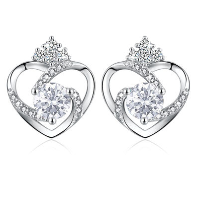 11x9.5mm 1.5g Sterling Silver Heart Earrings 3A Silver Heart Studs SGS