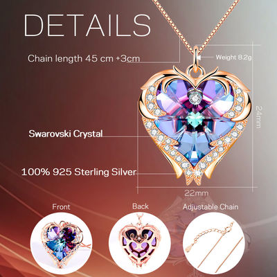 8,2g 1,5ft Pha lê Trái tim Vòng cổ Mặt dây chuyền Hình trái tim Hơi nghiêng