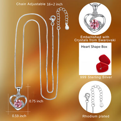 5A CZ Sterling Silver Heart Mặt dây chuyền vòng cổ