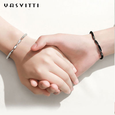 8,7in 7g Sterling Silver Jewelry Bracelet 3A CZ Black String Bracelet