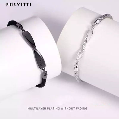 8,7in 7g Sterling Silver Jewelry Bracelet 3A CZ Black String Bracelet