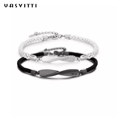 8,7in 7g Sterling Silver Jewelry Bracelet 3A CZ Black String Bracelet