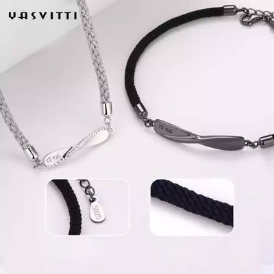 8,7in 7g Sterling Silver Jewelry Bracelet 3A CZ Black String Bracelet