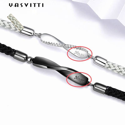 8,7in 7g Sterling Silver Jewelry Bracelet 3A CZ Black String Bracelet
