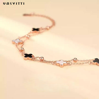 20cm 0.12oz Vòng tay cỏ bốn lá Vòng đeo tay bạc trượt bạc 925 không chì