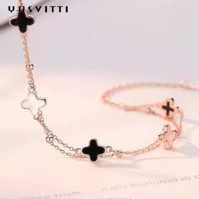 20cm 0.12oz Vòng tay cỏ bốn lá Vòng đeo tay bạc trượt bạc 925 không chì