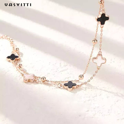 20cm 0.12oz Vòng tay cỏ bốn lá Vòng đeo tay bạc trượt bạc 925 không chì