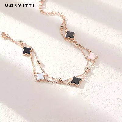 20cm 0.12oz Vòng tay cỏ bốn lá Vòng đeo tay bạc trượt bạc 925 không chì