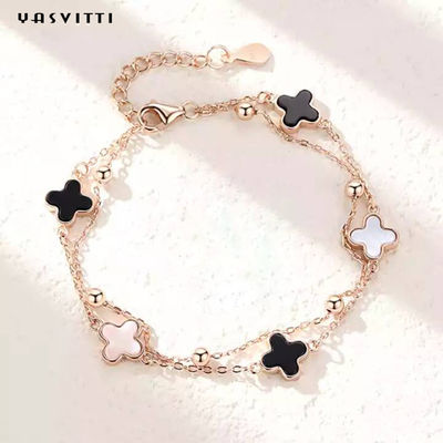 20cm 0.12oz Vòng tay cỏ bốn lá Vòng đeo tay bạc trượt bạc 925 không chì