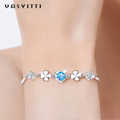 7.7in 0.15oz Vòng tay trang sức bạc Sterling SGS Vòng tay cỏ bốn lá hợp thời trang