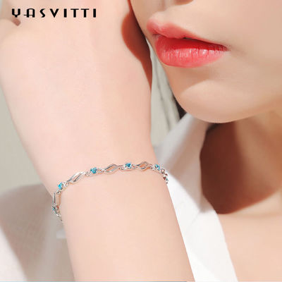 4,5g 0,62ft Bạc Vòng tay có thể điều chỉnh được Vòng đeo tay pha lê xanh mạ Rhodium hợp thời trang