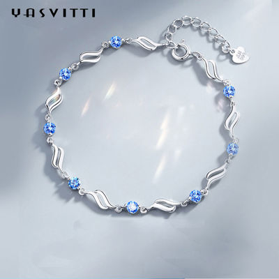 4,5g 0,62ft Bạc Vòng tay có thể điều chỉnh được Vòng đeo tay pha lê xanh mạ Rhodium hợp thời trang