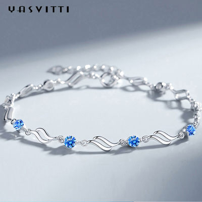 4,5g 0,62ft Bạc Vòng tay có thể điều chỉnh được Vòng đeo tay pha lê xanh mạ Rhodium hợp thời trang