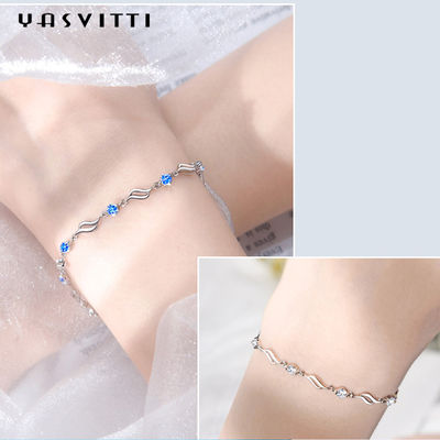 4,5g 0,62ft Bạc Vòng tay có thể điều chỉnh được Vòng đeo tay pha lê xanh mạ Rhodium hợp thời trang
