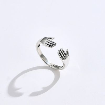 Nhẫn ngón tay cho phụ nữ 925 Sterling Silver đôi tay hình dạng nhẫn