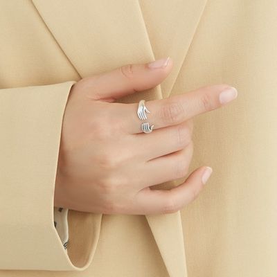 Nhẫn ngón tay cho phụ nữ 925 Sterling Silver đôi tay hình dạng nhẫn