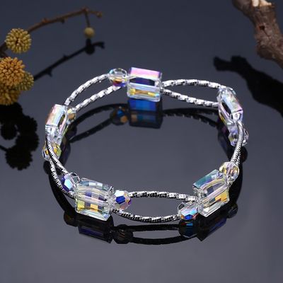 2.6in 0.38oz Vòng đeo tay pha lê vuông 3 lớp Vòng tay bạc trượt tổng hợp