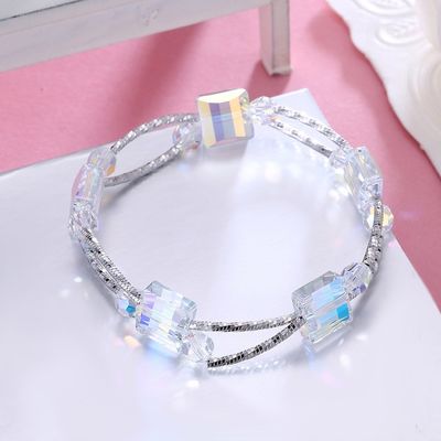 2.6in 0.38oz Vòng đeo tay pha lê vuông 3 lớp Vòng tay bạc trượt tổng hợp